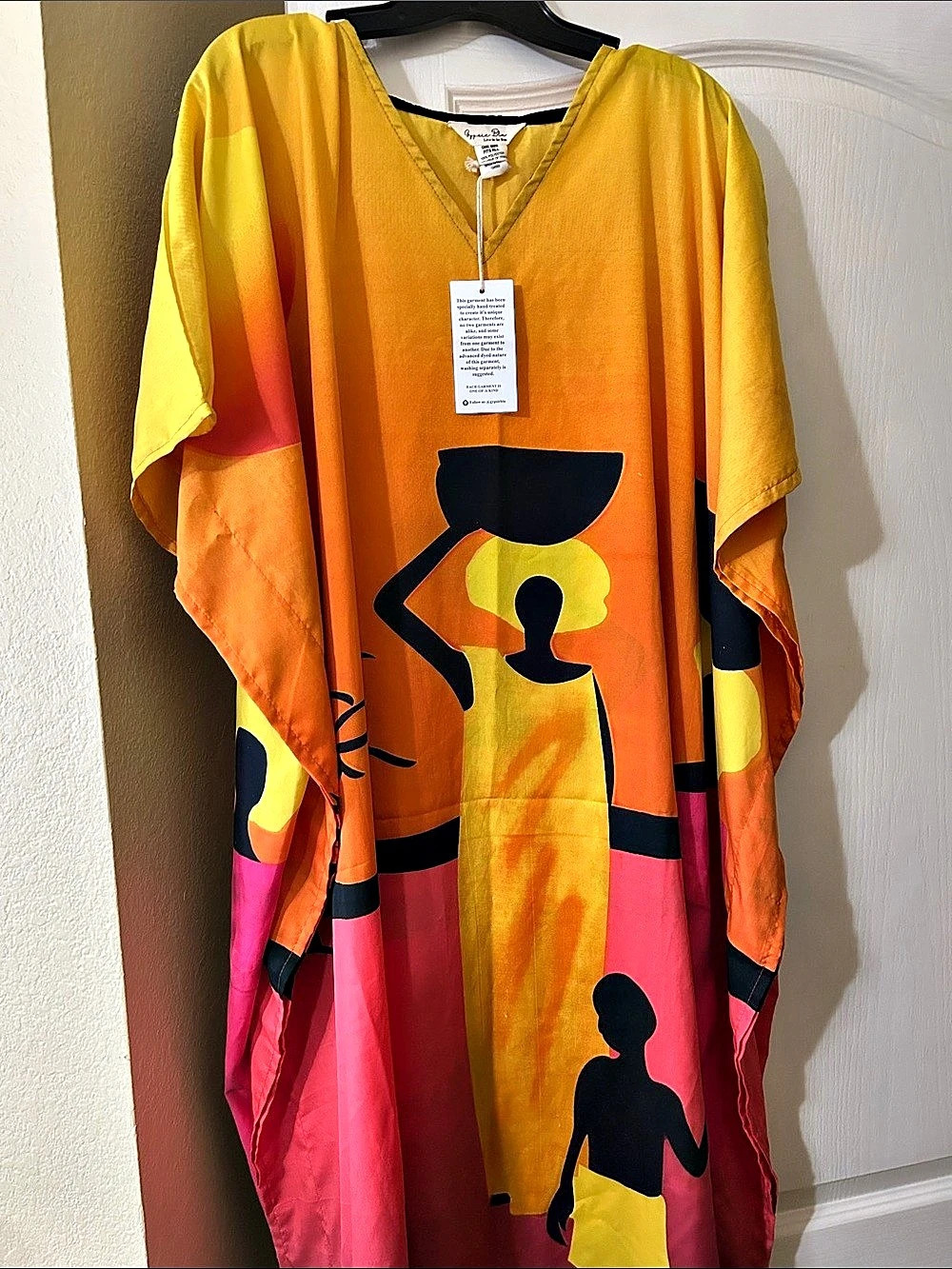 Graffiti Blue Abstract Maxi Dress in Yellow & Pink NWT